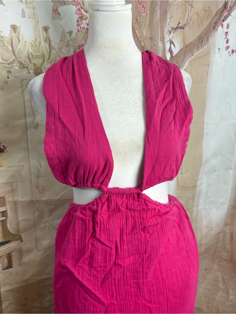 NEW Mara Hoffman Laila Vibrant Gauze Pink Halter Cutout - Picture 5 of 11